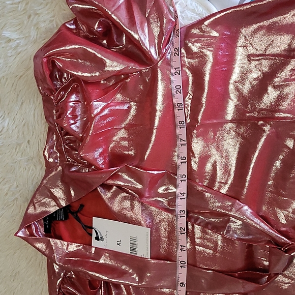 A LOVE STORY Prince Metallic Foil Glitter Puff Sleeve Red Blouse Size XL - Picture 7 of 8